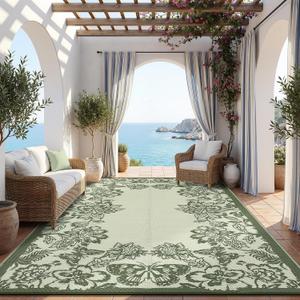 Garvee Outdoor Rugs 9' x 12 Waterproof Reversible Mats, Large Area Plastic Straw Rug, Outside Carpet, Butterfly Floral Rv Mat for Patio Camping Picnic Backyard Deck Balcony Porch Beach Trailer
