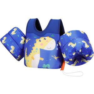 MoKo Toddler Swim Vest for Kids 13-30/20-50/22-66lbs, Swim Arm Floaties Cartoon Swimming Water Wings Pool Float Vests Sleeves Shoulder Straps Arm Band for Children Learn to Swim (Dinosaur)