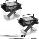 Mifoci 2 Pack Cricket Keeper with Feeding Kit Transparency Cricket Keeper with Tubes Includes Feeding Tongs and Curved Tweezers Insect Breeding Box for Gecko Snake Lizards Chameleon Frog