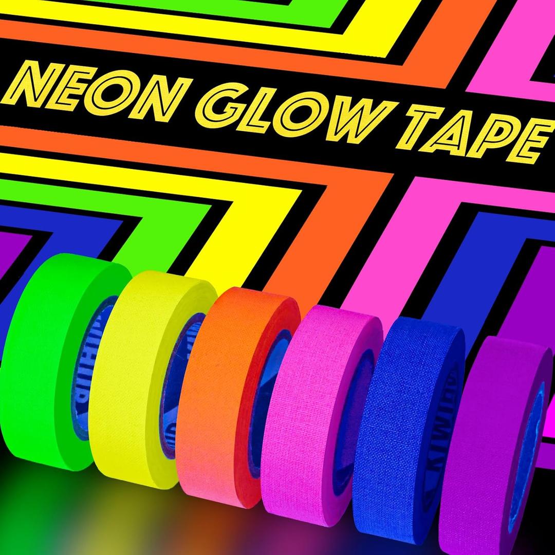 UV Blacklight Reactive Fluorescent Cloth/Neon Gaffer Tape, Super Bright Spike Tape for Glow Party Supplies, 0.6inch x 16.5ft per Color