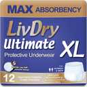 LivDry Ultimate XL Adult Incontinence Underwear, Max Absorbent Adult Diapers with Leak Protection, X-Large, 12-Pack