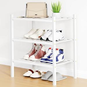 Smiry Shoe Rack, 3 Tier Small Bamboo Shoe Organizer, Stackable Free Standing Wooden Shoe Storage Shelf for Closet, Entryway, Front Door Entrance, White
