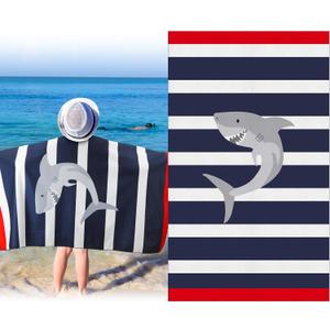 HunnmingRe Kids Beach Towels Girls Boys Cute Beach Towel 50 x 30 Inch Microfiber Absorbent Dry Pool Bath Supplies for Party Gifts Swimming Camping Decoration(Blue, White, Red, Shark)