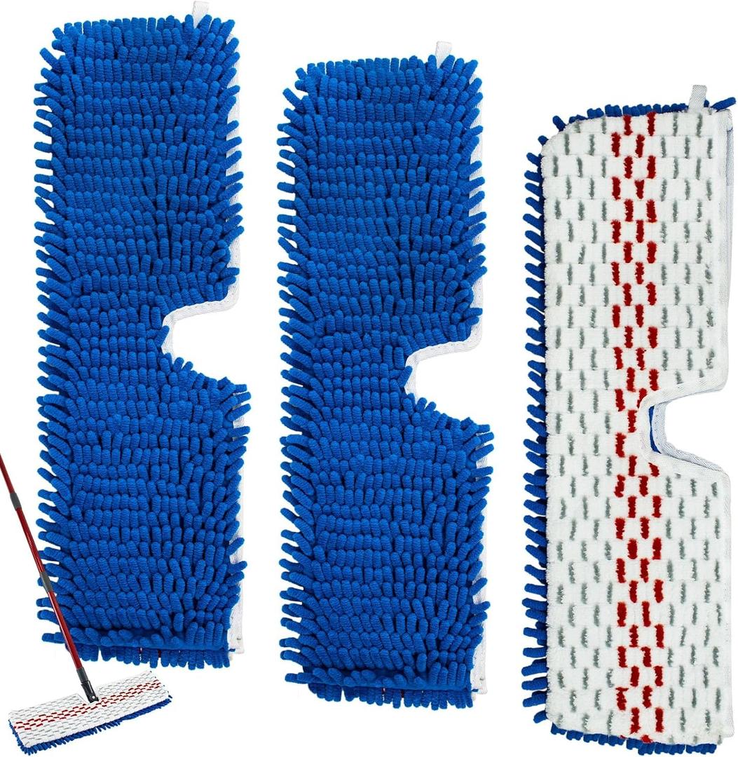 Mop Heads Replacements for Ocedar 3-Action Microfiber Flip Mop, 3 Pack Double Sided Mop Replace Head Mop Refills with Microfiber & Chenille for Dry Wet Use, Reusable, Machine Washable