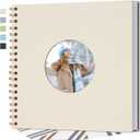 Vienrose Scrapbook with Circle Window 8 x 8 Inch DIY Linen Photo Ablum with 40 White Inner Pages Memory Book for Wedding,Birthday, Beige