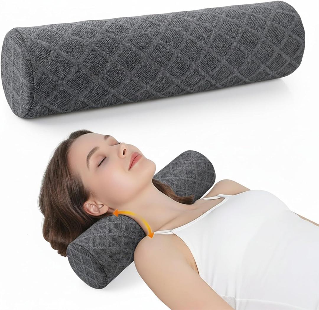 Cervical Memory Foam Neck Roll Pillow Support Pillows for Sleeping 3.9in H Small Round Circle Cylinder Pillow for Neck Back Lumbar Leg Yoga Pain Relief (Gray M)