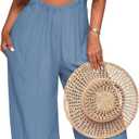 Nimsruc Womens Jumpsuit Casual Loose Sleeveless Adjustable Spaghetti Straps Wide Leg Pants Baggy Overalls With Pockets (XXL, 730-light Blue)