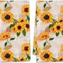 Vintage Sunflower Hand Towels for Bathroom,Yellow Flower Hand Bath Towels Soft Absorbent Dish Towels for Kitchen Bathroom Gym Beach Decorative Towels,Set of 2