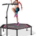 Newan 48'' Fitness Trampoline with Adjustable Handle Bar, Silent Trampoline Bungee Rebounder Jumping Cardio Trainer Workout for Adults - Max Limit 330 lbs (Pink)