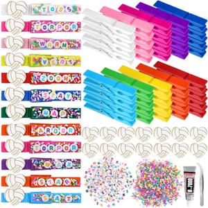 40 Sets Cheer Pins Multicolored Spirit Clips Volleyball Clothespins for Backpacks 400 Pcs Colored Beads Decorations for Cheer Team Gifts Bulk