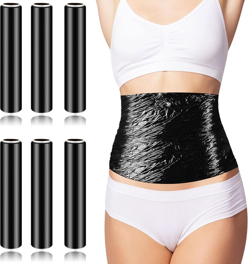 6 Rolls 60 Meters Black Osmotic Plastic Body Wrap, Workout and Sweat Enhancer Stomach Reduces Cellulite Body Wrap Film Effect Applicator