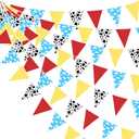 32Ft Cartoon Story Party Decorations Red Blue Yellow Toy Themed Story Fabric Banner Cloud and Cow Print Triangle Pennant Flag Garland Streamers for Kids Birthday Baby Shower Outdoor Garden Supplies