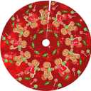 Christmas Gingerbread Man Candy Cane Tree Skirt Holiday Party Traditional Xmas Tree Mat Ornaments Tree Skirt for Christmas Decoration 36 Inch