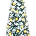 5 FT Pop Up Christmas Tinsel Tree with 50 LED Lights & Remote, Star Topper, Easy Assembly with Stand, Collapsible Prelit Christmas Pencil Tree for Xmas Home Party Decor (Dark Green)