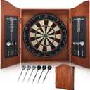 Sisal Dart Board Cabinet Sets, Decorative Dart Boards for Adults [6*Steel Darts] - Wooden Dartboard Cabinet with Integrated Scoreboard for Family Game Rooms