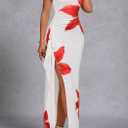MEROKEETY Women's Floral Off Shoulder Maxi Dresses 2026 Summer High Split Cocktail Wedding Guest Dress (White, L)