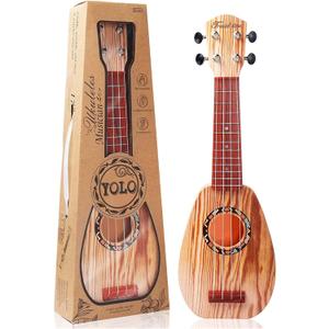 YOLOPLUS+ 17 Inch Kids Ukulele Guitar Toy 4 Strings Mini Children Musical Instruments Educational Learning Toy for Toddler Beginner Keep Tone Anti-Impact Can Play with Picks/Strap/Primary Tutorial (Sprucewood)