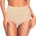 ASIMOON Tummy Control High Waisted Underwear for Women Cotton Plus Size Full Coverage Panties Ladies Briefs (Beige, M)