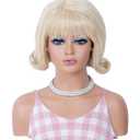 Blonde Wig for Women Gold Short Curly Retro Beehive Wig with Bangs 70's 80's Synthetic Costume Wig for Halloween,Cosplay,Daily Use