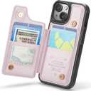 for iPhone 15 Plus Case with Card Holder, Wallet Case for Women Men with RFID Blocking, Durable Leather Kickstand Magnetic Clasp Shockproof Phone Case for iPhone 15 Plus (Pink)