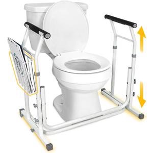 FSA/HSA Eligible, Vaunn Medical Bathroom Patented Height Adjustable Height Toilet Rail Grab Bar and Commode Safety Frame Handle