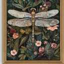 ICHZUMW William Morris Vintage Dragonfly Canvas Wall Art Framed, Green Botanical Wall Decor Pictures for Bedroom Living Room, Colorful Nature Painting Artwork Prints, Rustic Home Decorations, 8x10in (10L" x 8W")