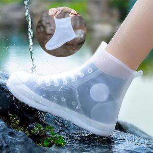 Shoe Covers Waterproof Rain Shoes Covers Reusable Foldable Rain Boots Slip Resistant Rubber Sole Overshoes Protectors for Cleaning Camping Travel Rain Galoshes with Buttons (XX-Large, Transparent)