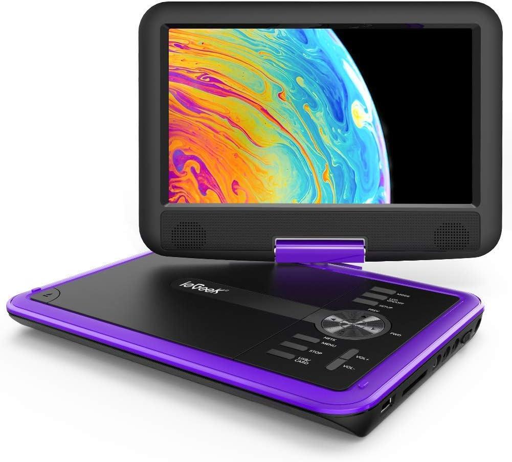 ieGeek 11.5" Portable DVD Player for Kids and Car, 9.5" Eye-Protective Screen with 5 Hours Rechargeable Battery, Support Sync TV/USB/SD Card and Multiple Disc Formats, Region Free - Purple