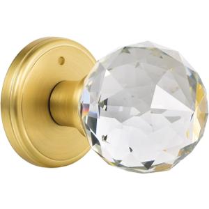 CLCTK Crystal Glass Door Knobs Interior with Lock, Privacy Bathroom Bedroom Door Knobs Gold Door Knob, Satin Brass