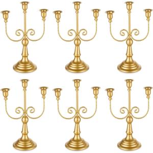 Romadedi Gold 3 Arm 11.8" Candelabra Candle Holders, Set of 6