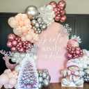 Winter Wonderland Balloon Arch Garland Kit, Metal Pink Peach Pearl White Silver Balloon with Snowflake Foil Balloons for Christmas Ice Wonderland Baby Shower Princess Theme Birthday Party Decorations