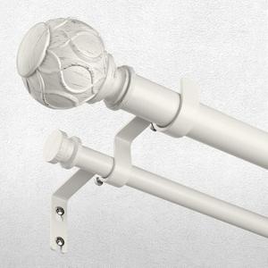 White Double Curtain Rod, 72 to 144 Inch Extra Long Dual Curtain Rods with Boho Netted Texture Finial, Decorative 1 Inch Adjustable Window Treatment Rods, Antique Vintage Farmhouse Double Drapery Pole