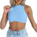 Crop Tank Tops for Women Trendy Sexy Teen Girls Going Out Tops Cute Summer Cropped Sleeveless Knit Ribbed White/Black (US, Alpha, Small, Regular, Regular, Blue) (Blue, Small)