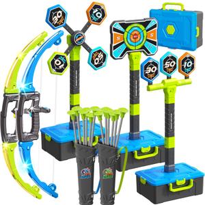 2 Pack Bow and Arrow Toy for kids 5 6 7 8 9 10,LED Light-Up Bows Archery Set with 12 Suction Cup Arrows, 4 Fun Targets ,2 Quivers & Storage Box ,Indoor Outdoor Sport Game Gifts for Boys Girls 4-8 8-12