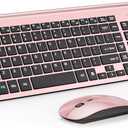 Wireless Keyboard and Mouse Ultra Slim Combo, TopMate 2.4G Silent Compact USB 2400DPI Mouse and Scissor Switch Keyboard Set with Cover, Batteries Included, for PC/Laptop/Windows/Mac - Rose Gold Black