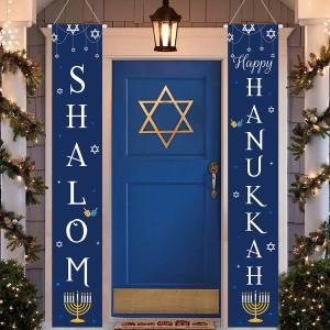 Hanukkah Decorations, Chanukah Door Decoration Banner, Blue Hanukah Banners, Hanukkah Hanging Sign for Home Outdoor Indoor Wall Front Door Decor