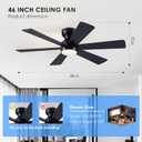 Asyko 46" Low Profile Ceiling Fan with Light and Remote Control,Black Modern Flush Mount Ceiling Fan with Lights for Bedroom, Reversible, Dimmable, Noiseless