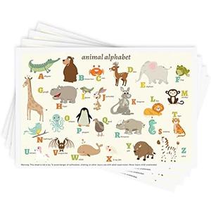 Babebay Disposable Stick-on Placemats 40 Pack for Baby & Kids & Toddler, Sticky Placemats Restaurant Table Mats 12" x 18" (Animal Alphabet)
