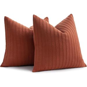 YCOLL Decorative Throw Pillow Covers 24x24 Set of 2 Super Soft Solid Patterned Knit Accent Couch Pillows Boho Pillow Cover for Couch Livingroom Bed, Burnt Orange