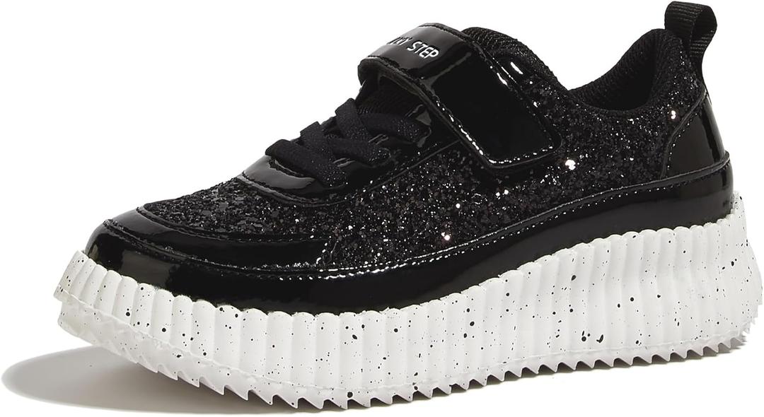 LUCKY STEP Kid's Glitter Running Sneaker Sparkly Braided Shiny Bling Princess Shoes School Athletic Walking Shoes for Children/Boys/Girls (10 Toddler)