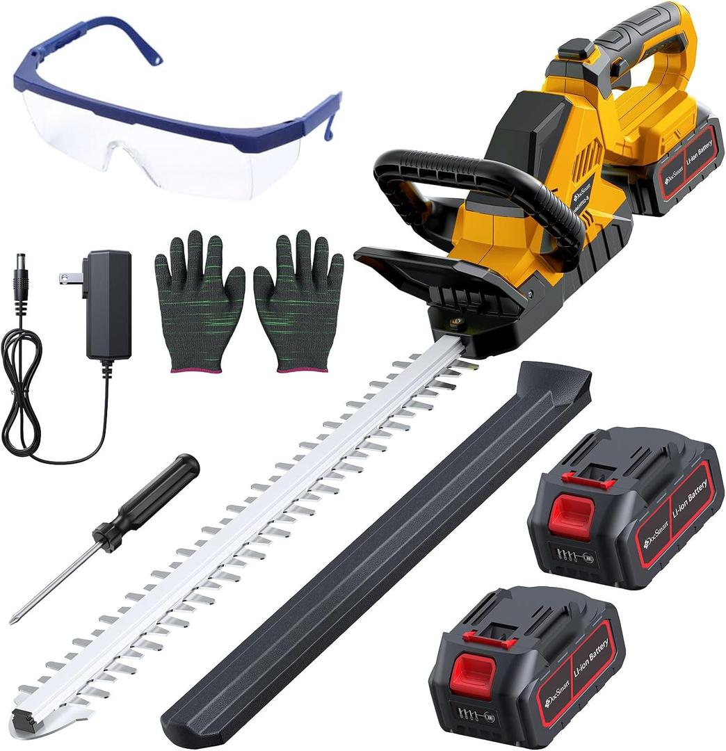 20'' Hedge Trimmer Cordless with 2pcs 4000mAh Battery, Electric Handheld Bush Clipper with Rechargeable Batteries, 3000RPM 180 Rotatable Head, 2/3'' Blade Gap, Gifts for Father's Day