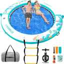 Inflatable Water Hammock Floating Dock 8 FT with Mesh, Tanning Pool Raft Round Ring for Adults, Float Platform for Lake and Beach with Water Ladder and Cup Holder