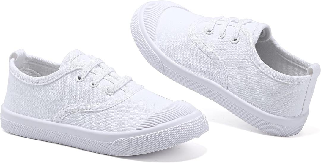 Boys Girls White Shoes for Kids Canvas Sneaker Slip-on Light Weight Comfortable Causal Skin-Friendly Walking Shoes (8.5 Toddler, Lace-up White)