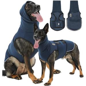 Dog Anxiety Vest with Hood, Skin-Friendly Thunder Jacket for Dogs, All-in-One Dog Calming Shirt with Hood for Thunder, Fireworks, Separation - Keep Pet Calm Without Medicine, Dark Blue, Large