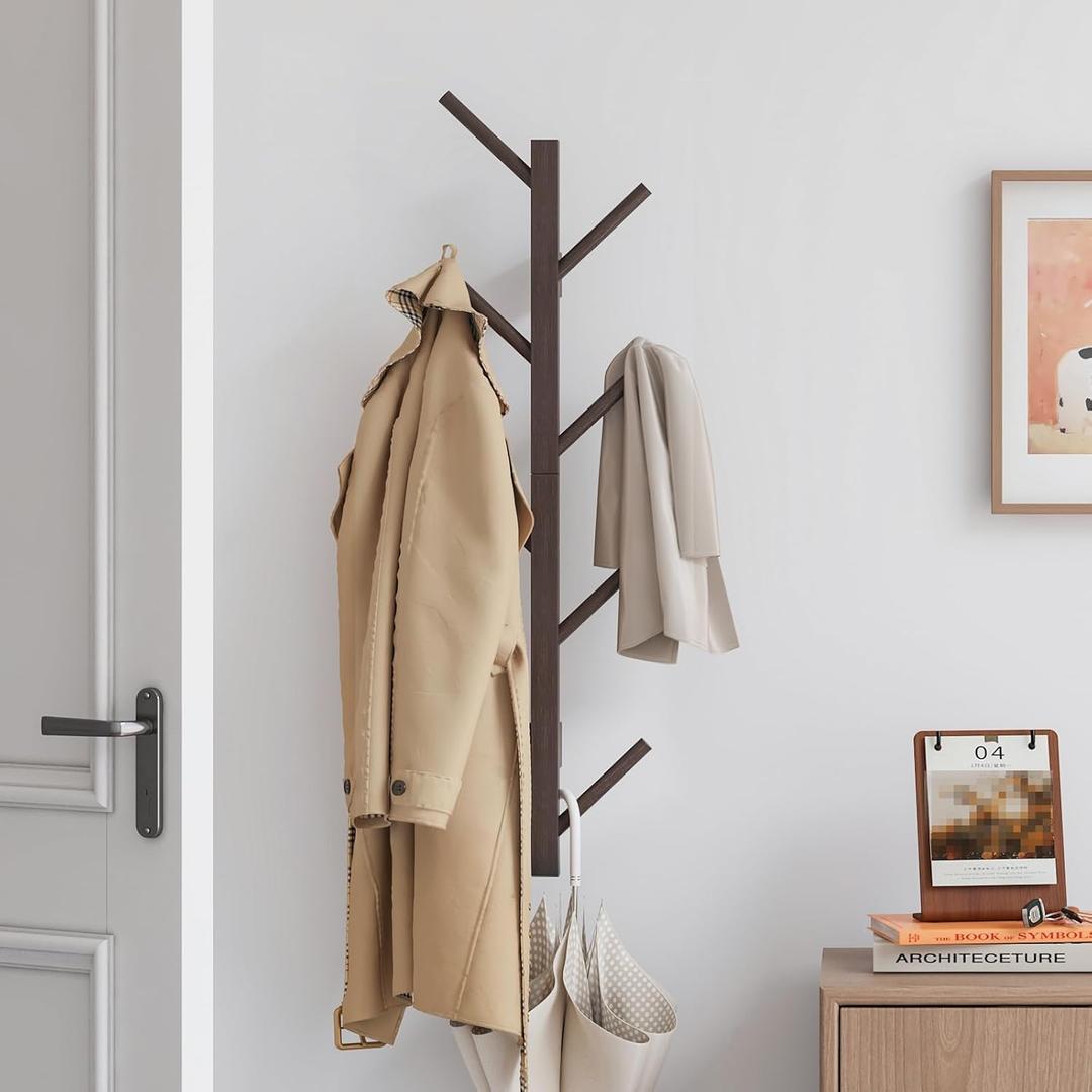 Coat Rack Wall Mount,Bamboo Vertical Hat Rack for Wall,Wall Coat Tree,Coat Hanger,Floating Coat Rack for Hats,Jackets,Bags,Entryway Bedroom (Brown)