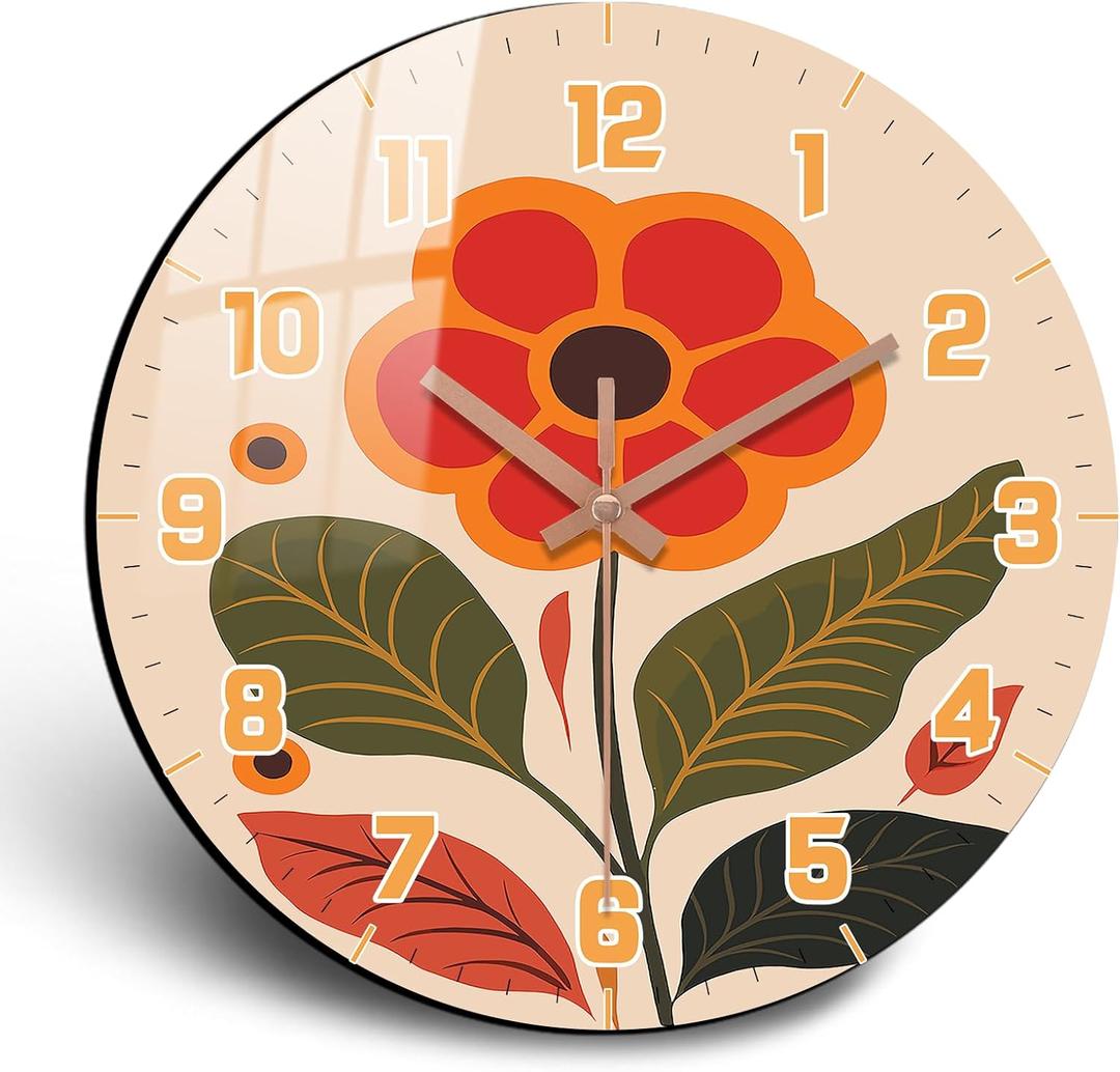 Floral Wall Clock, Boho Kitchen 10 Inch Wall-Clock Battery Operated Non Ticking, Silent Vintage Clock Decorative for Bedroom Office Living Room Wall Dcor (White Marble Texture)