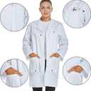 VOGRYE Women's Lab Coat Long Sleeve 3 Pocket Medical Coat with Button Wrinkle Resistant Professional for Doctor Nurse (White, M)