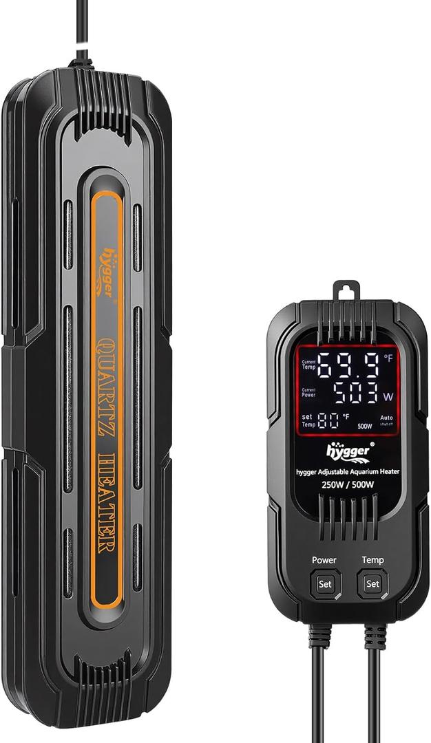 hygger Aquarium Heater, 150W/300W Adjustable Power Fish Tank Heater with Digital Display External Controller, Automatic Power-Off Protection Heater for 25-80 Gallons Freshwater and Saltwater Tank