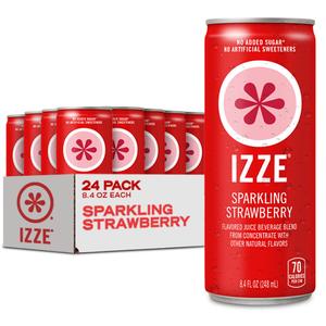 IZZE Sparkling Water Juice Beverage Blend, Strawberry, No Sugar Added, 8.4 FL OZ, 24 Cans