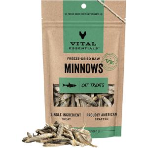 Vital Essentials Freeze Dried Minnows Cat Treats | Single Ingredient | Premium Quality | Grain Free, Healthy Treats for Cats, 1 oz Bag (EXP 03/19/28)